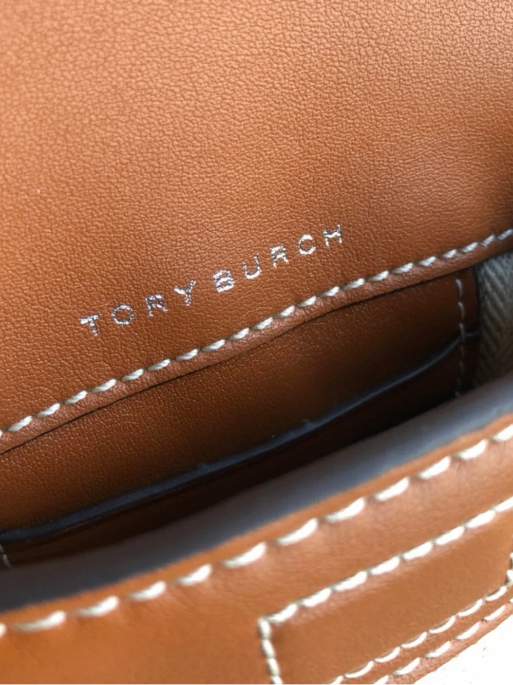 Tory Burch Tan and Cream Logo Cutout Crossbody Bag